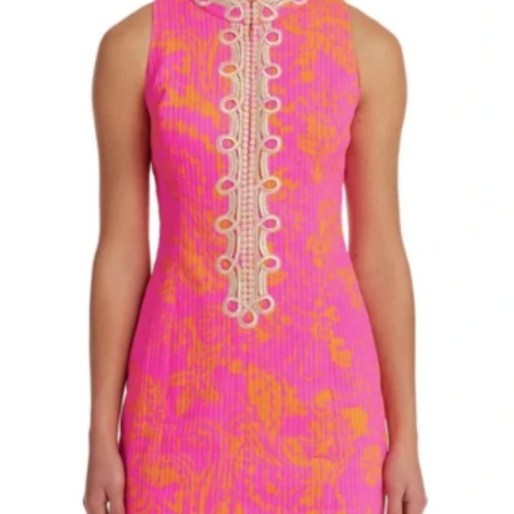 Lilly Pulitzer Alexa zip front shift dress gold pink orange 0